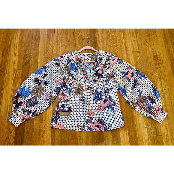Ulla Johnson Aria Silk Floral Blouse Boho Romantic Modern Boho Whimsy 8 M - Picture 5 of 7